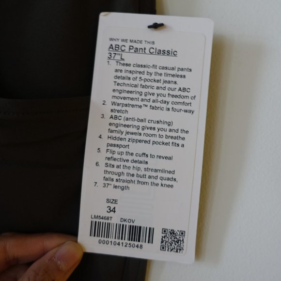 Lululemon Warpstreme ABC Pant Classic 37"L inseam Tall Size 34 Dark Olive - Picture 5 of 12